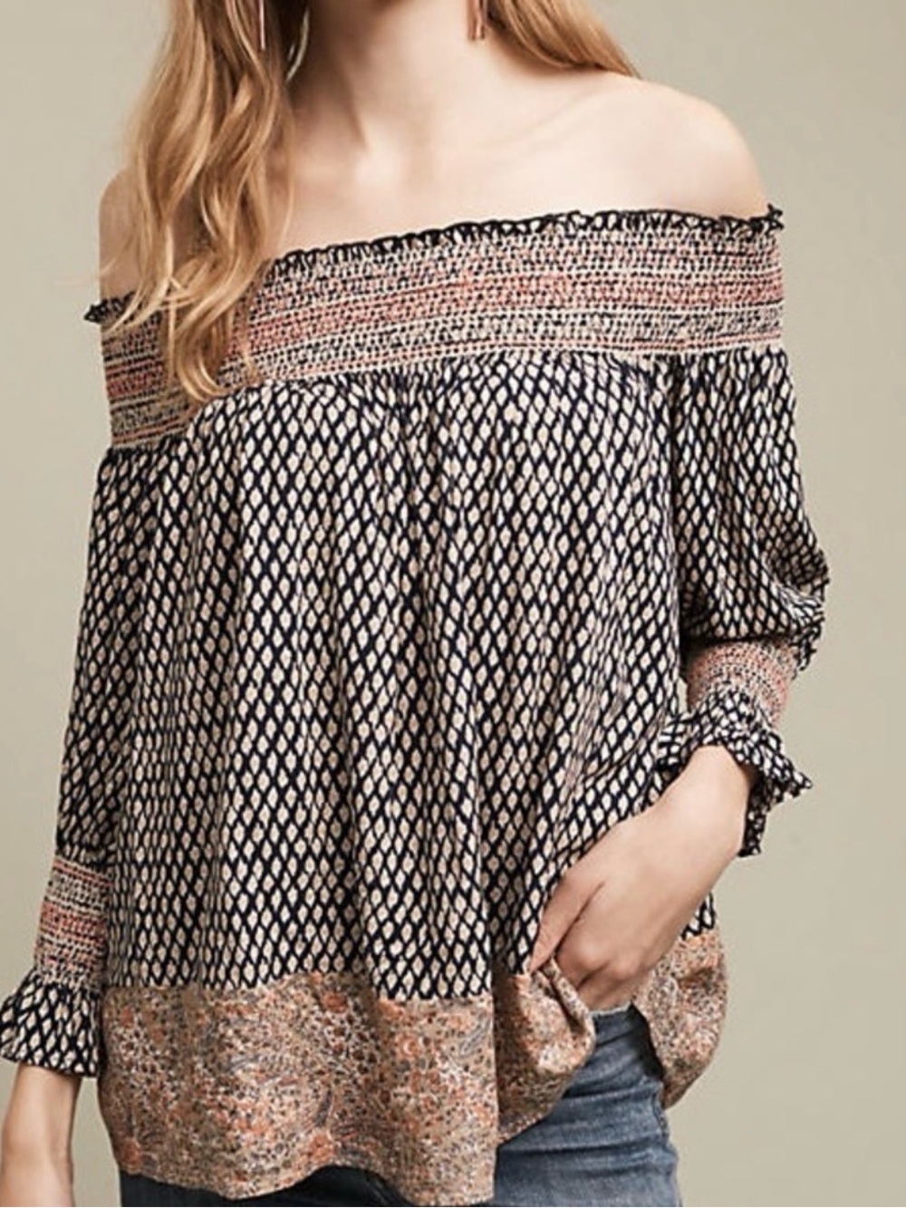 NWT Anthropologie Vanessa Virginia off-the-shoulder smocked blouse - Picture 3 of 4